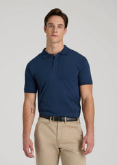Classic Polo with Embroidered Logo for Tall Men in Marine Navy