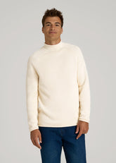 Fisherman Knit Rolled Mock Neck Sweater for Tall Men in Natural