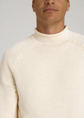 Fisherman Knit Rolled Mock Neck Sweater for Tall Men in Natural
