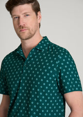 Coastal Perforated Polo for Tall Men in Deep Teal Floral