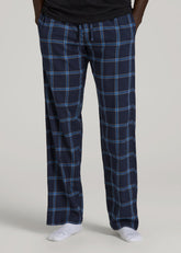 Flannel Pajama Pants for Tall Men in Navy and Blue Windowpane
