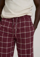 Flannel Pajama Pants for Tall Men in Wine Windowpane