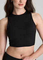 Cropped Swim Tank for Tall Women in Deep Black