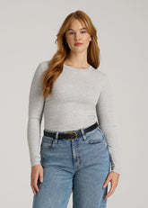 FITTED Ribbed Long Sleeve Tee for Tall Women in Grey Mix