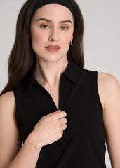 Coastal Perforated Sleeveless Polo for Tall Women in Black