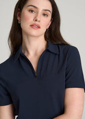Coastal perforated short sleeve golf polo for Tall Women in Navy