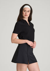 Coastal perforated short sleeve golf polo for Tall Women in Black