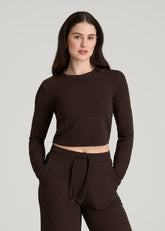 Cropped Long Sleeve Waffle Top for Tall Women in Espresso