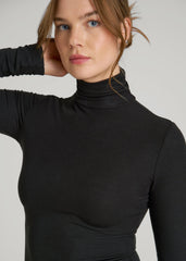 Fitted Long Sleeve Ribbed Turtleneck Tee for Tall Women in Black