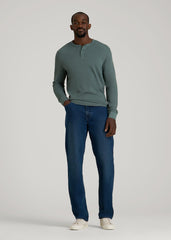 Double Honeycomb Thermal Long-Sleeve Henley Shirt for Tall Men in Balsam Green
