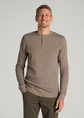 Double Honeycomb Thermal Long-Sleeve Henley Shirt for Tall Men in Dark Sand