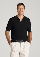 Braided Knit Sweater Polo for Tall Men in Black