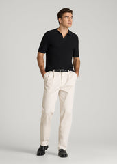 Braided Knit Sweater Polo for Tall Men in Black