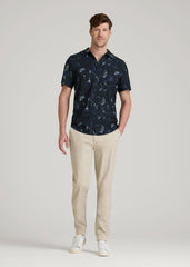 Coastal Perforated Polo Shirt for Tall Men in Black and Violet Floral