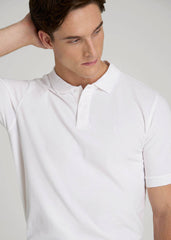 Classic Polo with Embroidered Logo for Tall Men in Bright White