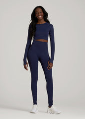 Compression Long Sleeve Cropped Training Top for Tall Women in Regal Blue