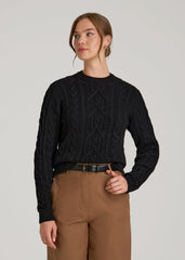 Cotton Crewneck Sweater for Tall Women in Black