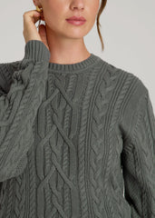 Cotton Crewneck Sweater for Tall Women in Balsam Green