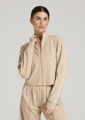 Cropped Track Jacket with Piping for Tall Women in Clay