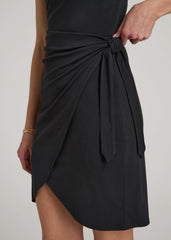 Cap Sleeve Wrap Mini Dress for Tall Women in Black