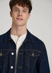 Denim Trucker Jacket for Tall Men in Raw Indigo