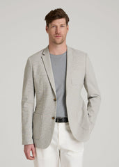 Core Blazer for Tall Men in Beige and Grey Houndstooth