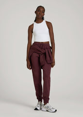 Garment Dyed Joggers for Tall Women in Washed Tawny Port