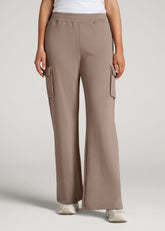 French Terry Wide Leg Cargo Sweatpants for Tall Women in Portobello