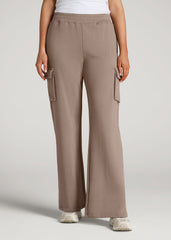 French Terry Wide Leg Cargo Sweatpants for Tall Women in Portobello
