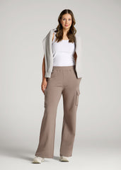 French Terry Wide Leg Cargo Sweatpants for Tall Women in Portobello