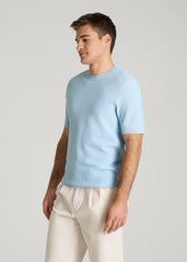 Braided Knit T-Shirt for Tall Men in Ice Blue