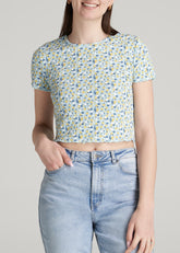 Cropped Waffle Tee for Tall Women in Corydalis Blue Floral