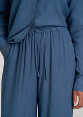 Crinkle Pull-on Wide-leg Pants for Tall Women in Flag Blue