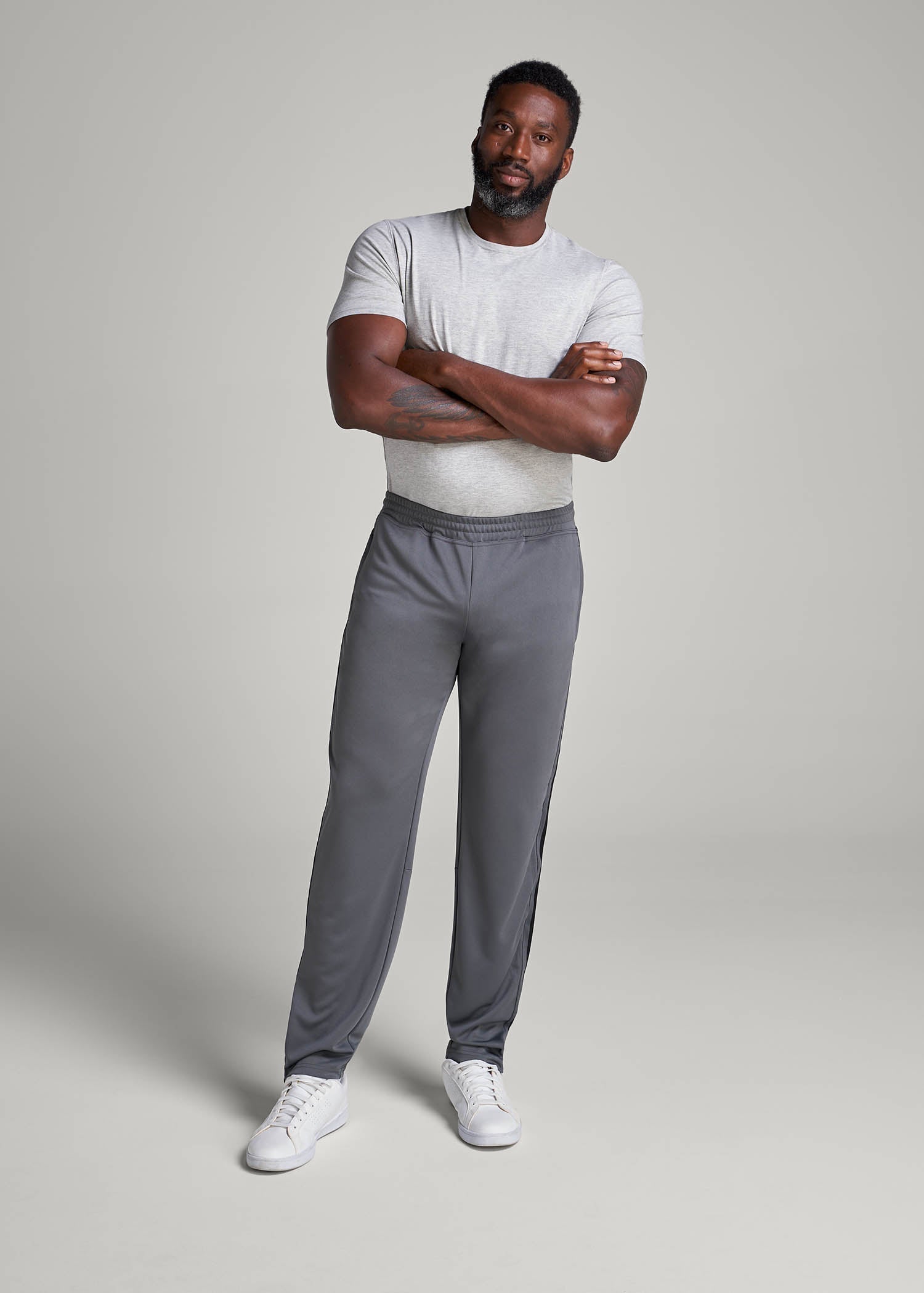 Athletic Stripe Pants for Tall Men in Grey-Black Stripe
