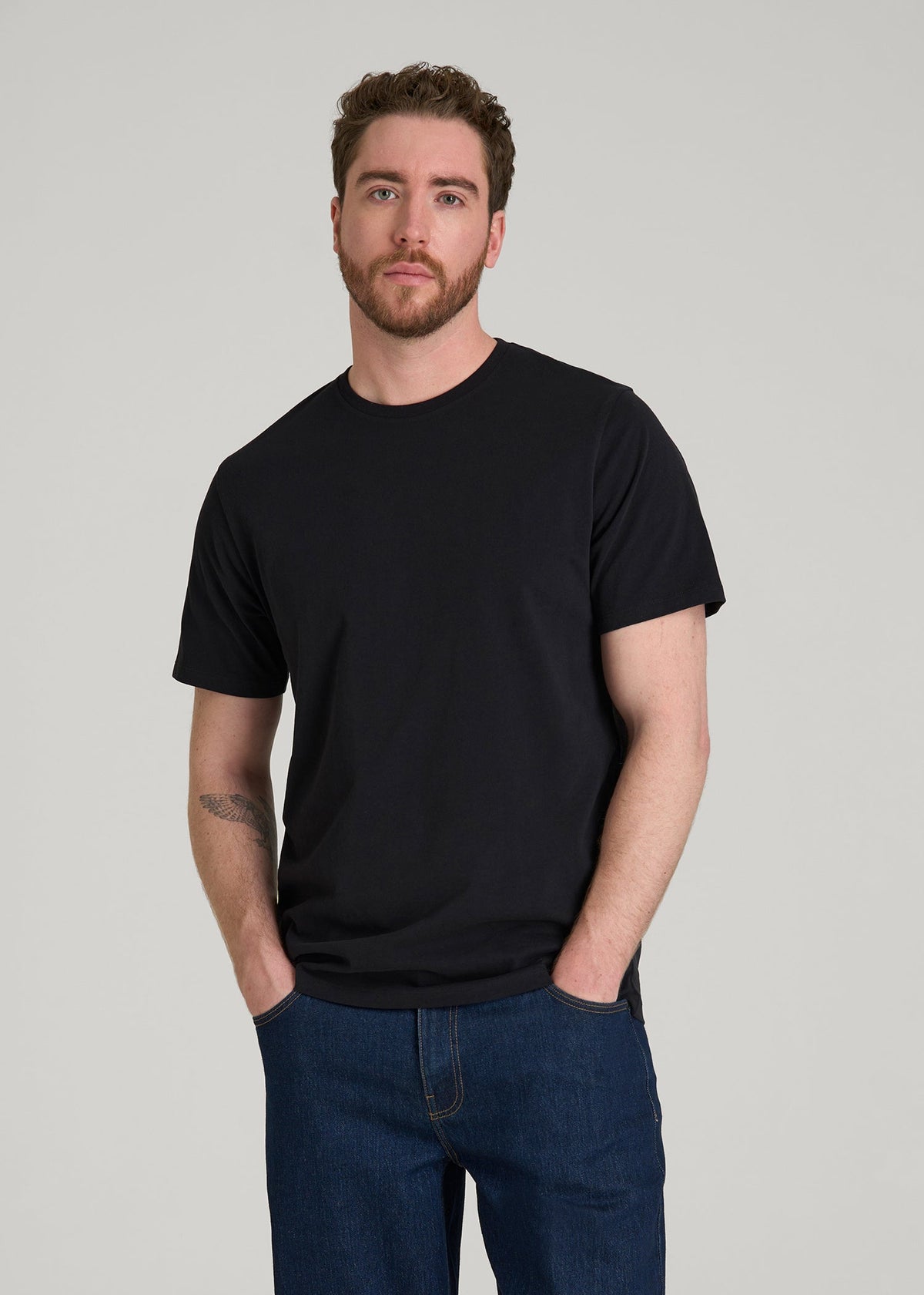 Core Cotton Crewneck Tee for Tall Men in Black
