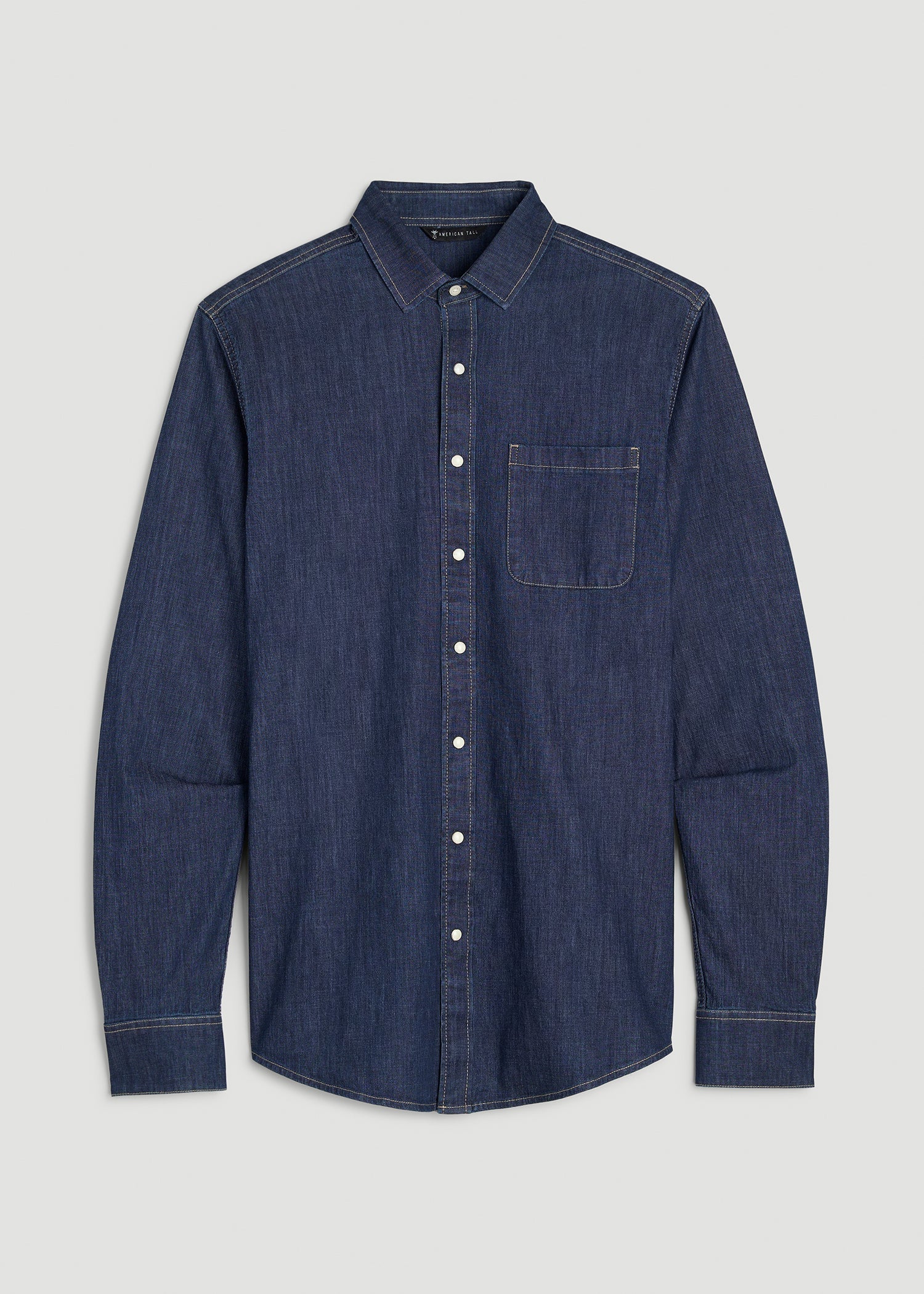 Classic Stretch Denim Shirt for Tall Men in Deep Indigo