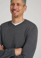 Everyday V-Neck Sweater for Tall Men in Charcoal Mix