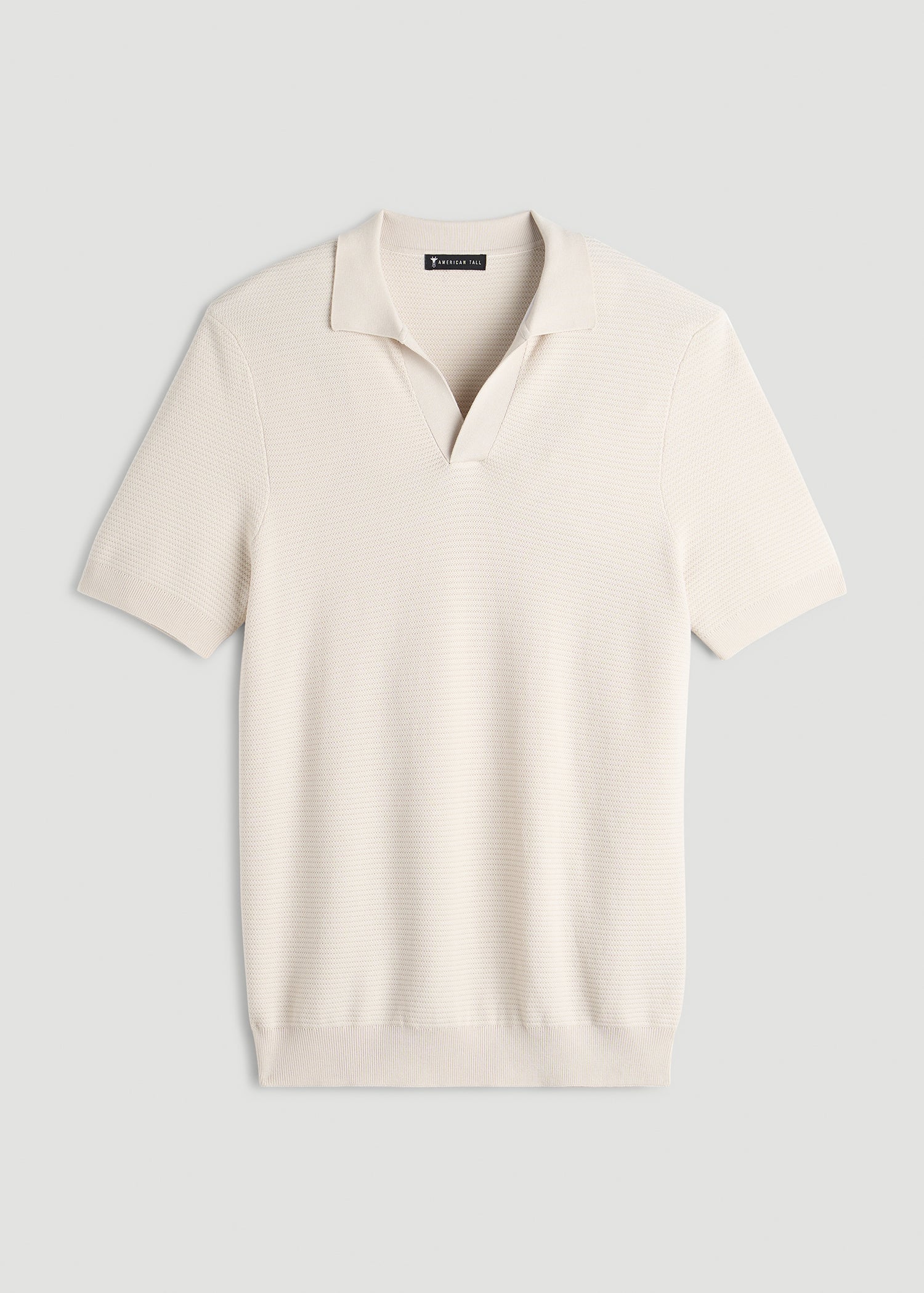 Braided Knit Sweater Polo for Tall Men in White Sand