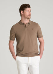 Classic Polo with Embroidered Logo for Tall Men in Warm Brown