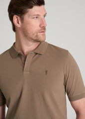 Classic Polo with Embroidered Logo for Tall Men in Warm Brown