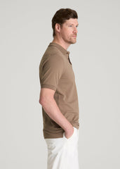 Classic Polo with Embroidered Logo for Tall Men in Warm Brown