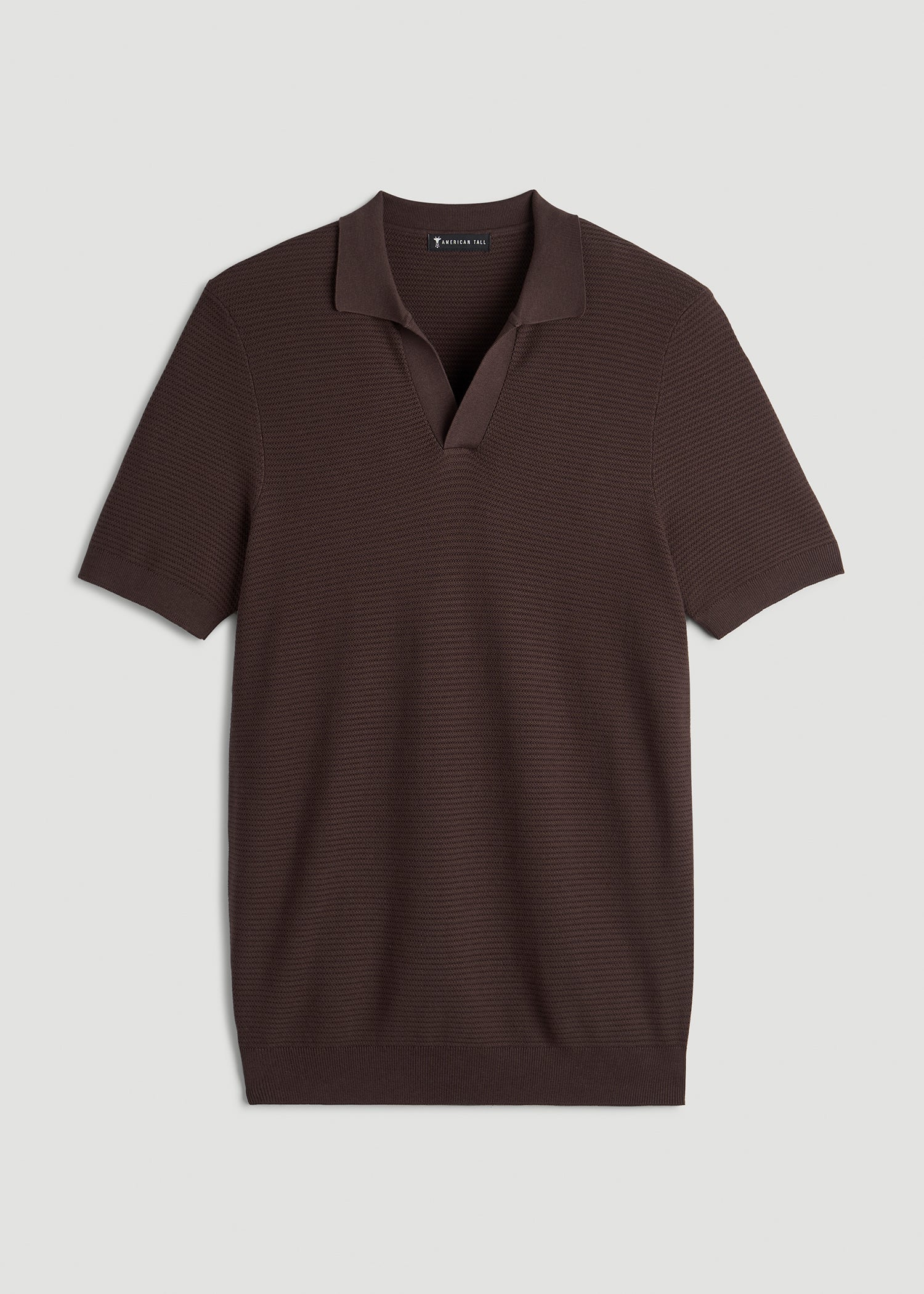 Braided Knit Sweater Polo for Tall Men in Espresso