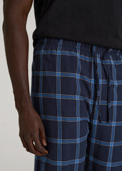 Flannel Pajama Pants for Tall Men in Navy and Blue Windowpane