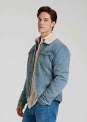 Denim Sherpa Jacket for Tall Men in Stonewash Blue