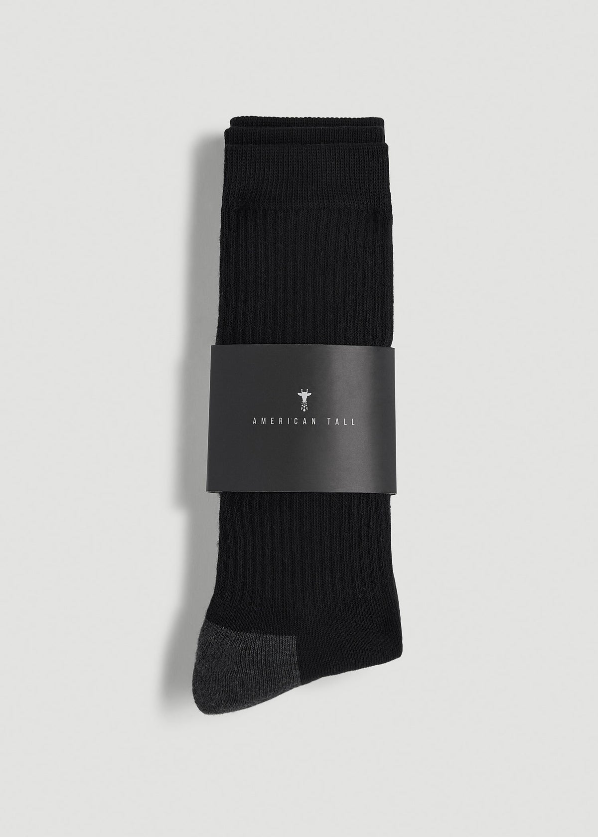 3-Pack Crew Socks for Tall Men in Black with Grey