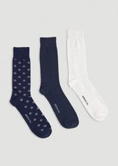 Dress Socks Size 14 to 17 (3-Pack) for Tall Men in Navy/White Sand