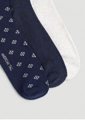 Dress Socks Size 14 to 17 (3-Pack) for Tall Men in Navy/White Sand