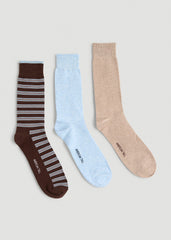 Dress Socks Size 14 to 17 (3-Pack) for Tall Men in Brown/Blue