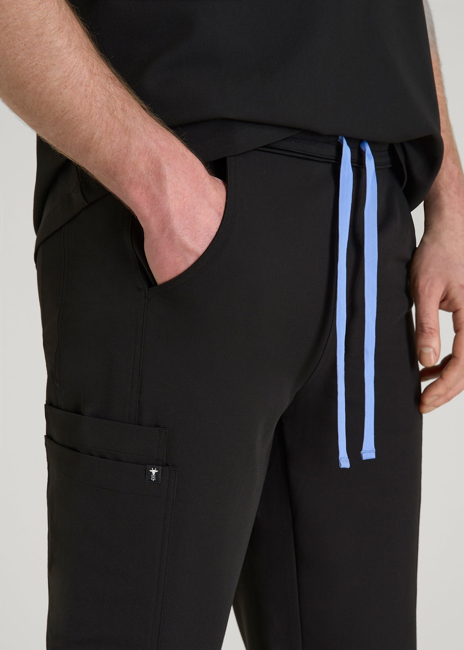 Cargo Scrub Pants for Tall Men in Black