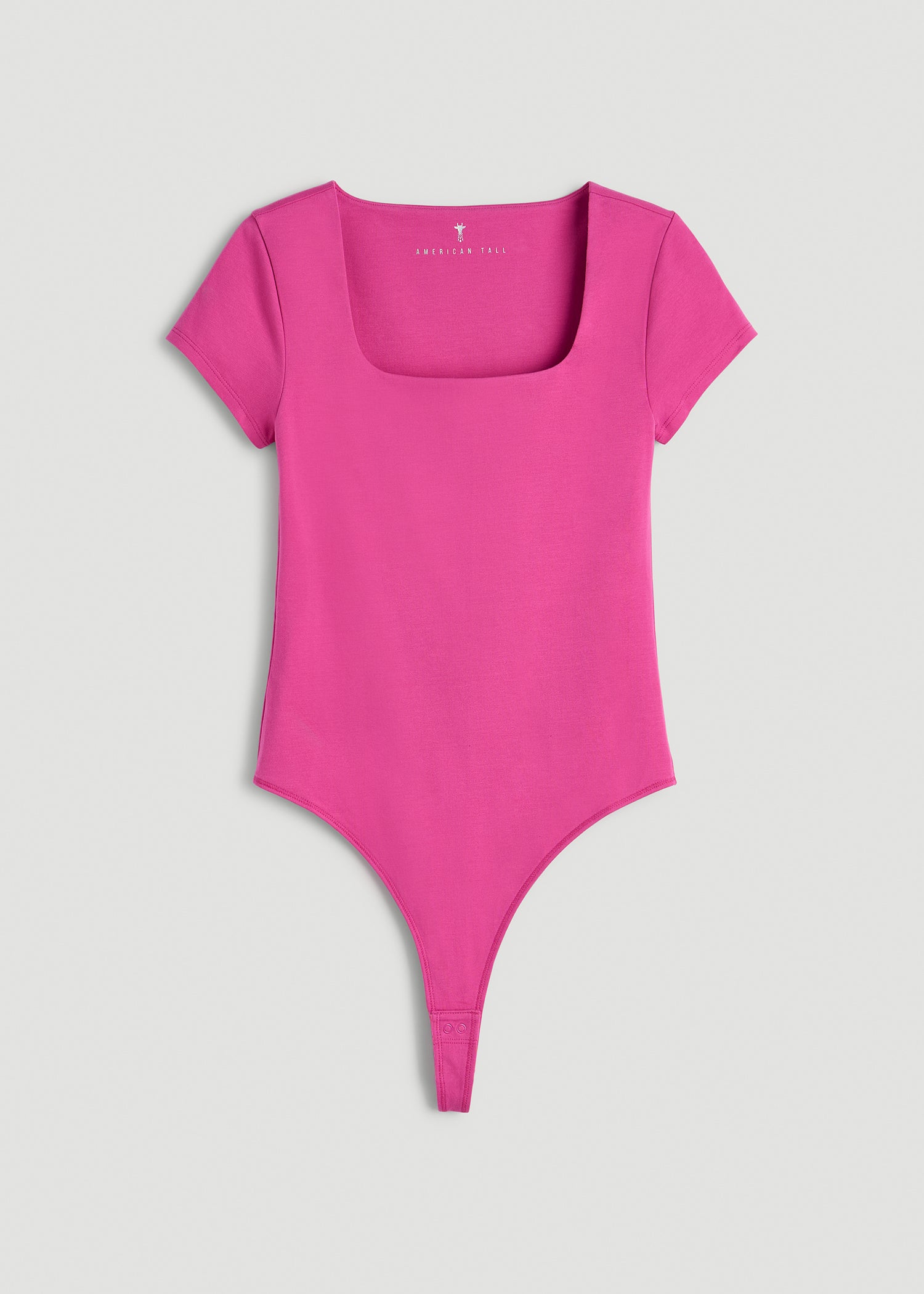 Cotton Blend Short Sleeve Square Neck Bodysuit for Tall Women in Magenta